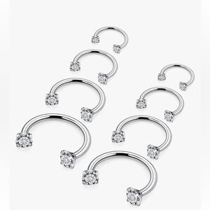 Elegant Surgical Steel  and cubic zirconia Nose Ring and body ring Set 8 pieces
